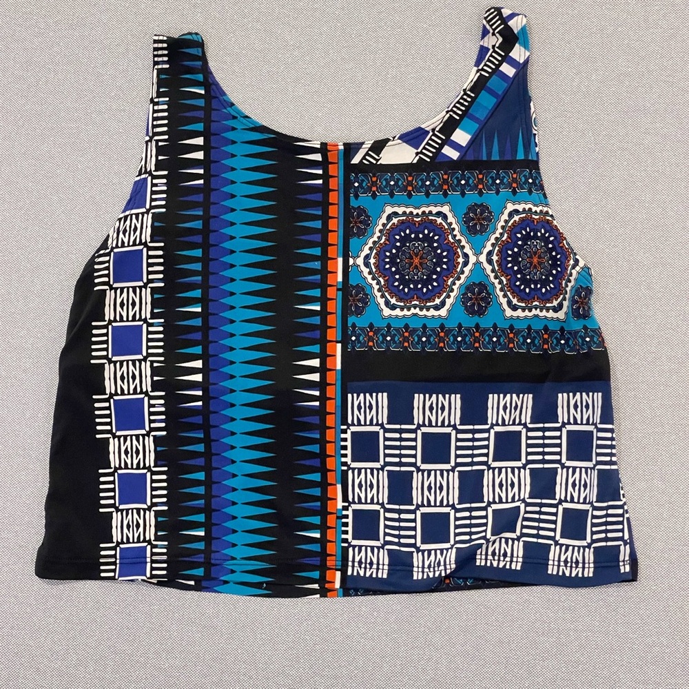 Boho Patchwork Crop Top Medium Blue Multicolor Sl… - image 4